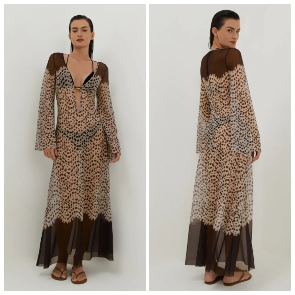 New Caroline Constas Lidi Poeme Long Tunic Kaftan Beach Swim Cover-Up Small NWT